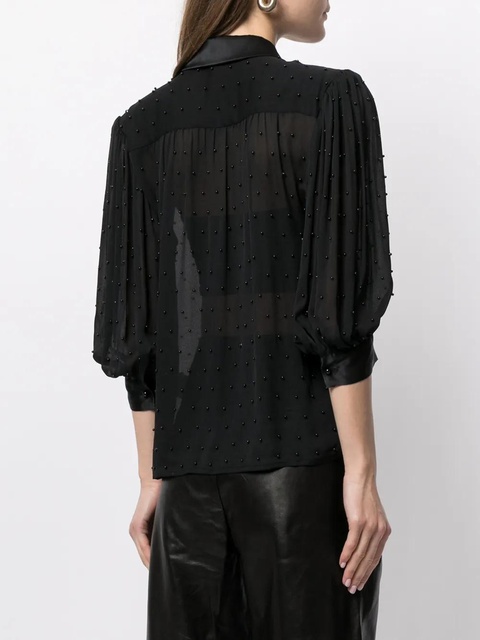 ANINE BING Rey georgette puff-sleeve blouse - Black - zdjęcie produktu nr 2