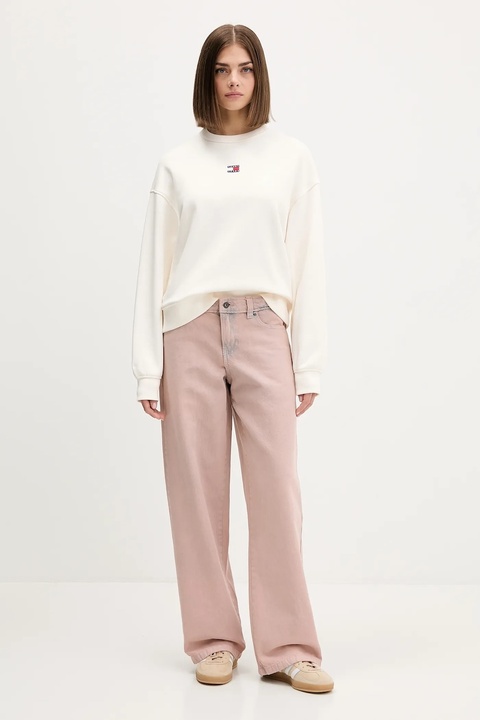 Tommy Jeans bluza bawełniana damska kolor beżowy z aplikacją DW0DW17325 - zdjęcie produktu nr 2
