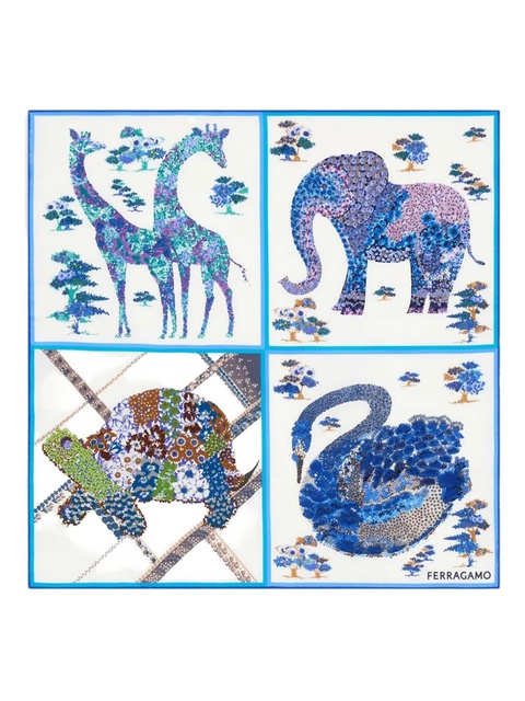 Ferragamo Patchwork-print silk bandana - Blue - zdjęcie produktu nr 1