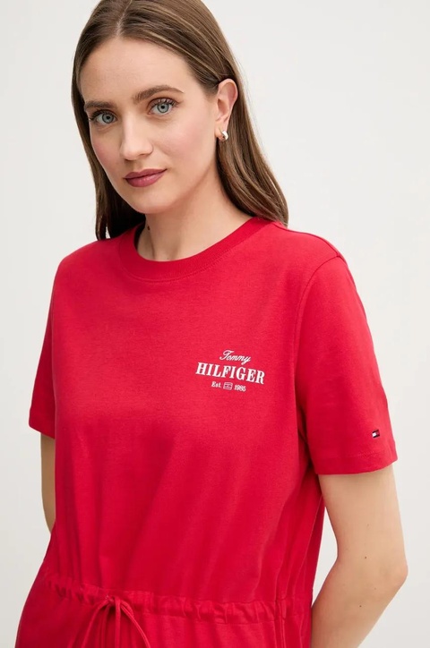 Tommy Hilfiger sukienka bawełniana kolor czerwony mini prosta WW0WW45529 - zdjęcie produktu nr 2