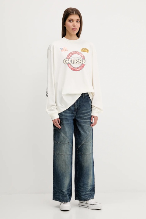 Guess Originals longsleeve bawełniany kolor beżowy M5YI56 K8FQ4 - zdjęcie produktu nr 2