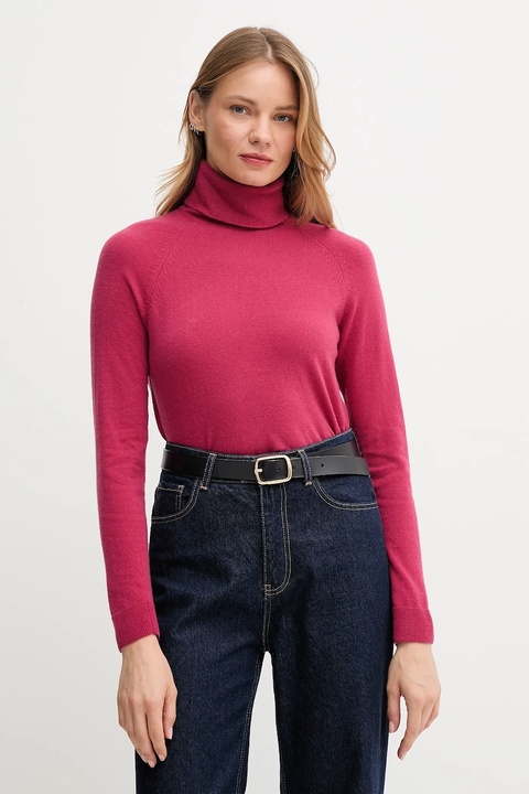 United Colors of Benetton sweter z dodatkiem wełny damski kolor różowy lekki z golfem 1035D2551 - zdjęcie produktu nr 1