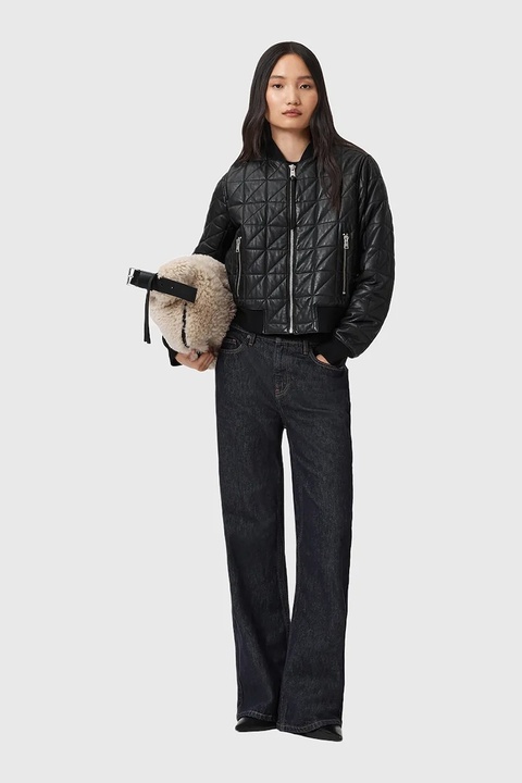 AllSaints kurtka bomber skórzana CARLY kolor czarny przejściowa W013LD - zdjęcie produktu nr 2