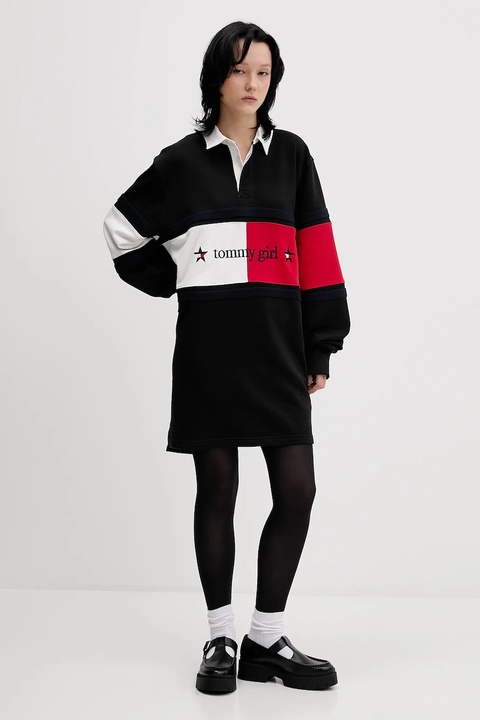 Tommy Jeans sukienka bawełniana kolor czarny mini oversize DW0DW22510 - zdjęcie produktu nr 2