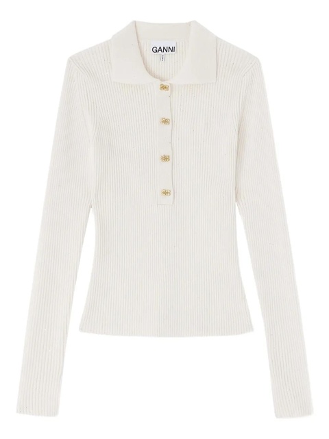 GANNI button ribbed polo shirts - Neutrals - zdjęcie produktu nr 1