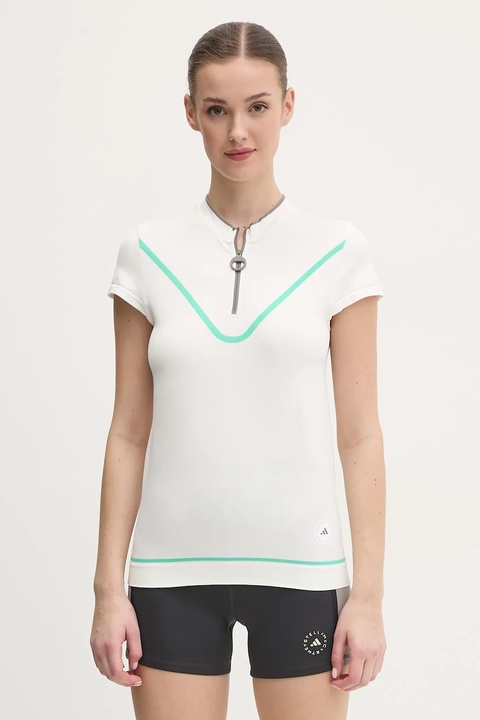 adidas by Stella McCartney t-shirt treningowy TrueNature kolor biały z półgolfem JI5228 - zdjęcie produktu nr 1