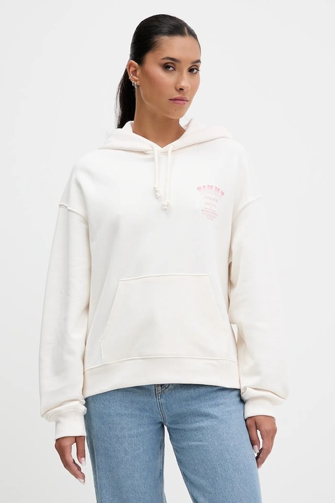 Tommy Jeans bluza bawełniana damska kolor beżowy z kapturem z nadrukiem DW0DW21785 - zdjęcie produktu nr 1