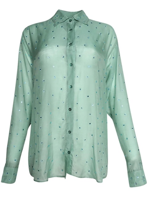 Oséree Gems crystal-embellished long-sleeve shirt - Green - zdjęcie produktu nr 1