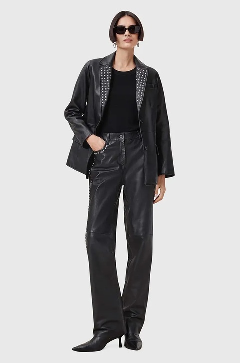 AllSaints marynarka skórzana CORINNA kolor czarny jednorzędowa W037LC - zdjęcie produktu nr 2