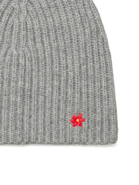 Tory Burch ribbed flower-detail beanie hat - Grey - zdjęcie produktu nr 1