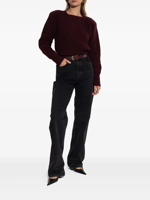 Victoria Beckham ribbed-knit puff-shoulder sweater - Red - zdjęcie produktu nr 2