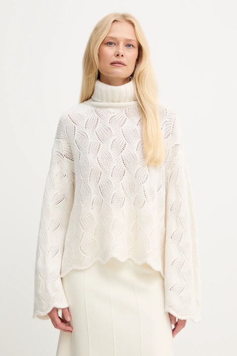 Twinset sweter z dodatkiem wełny damski kolor beżowy ciepły z golfem 252TT3424 - zdjęcie produktu nr 1
