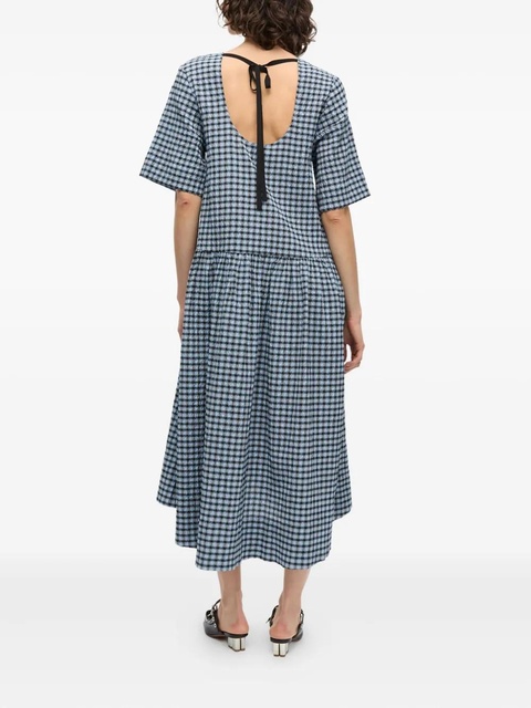 GANNI checked seersucker midi dress - Blue - zdjęcie produktu nr 2