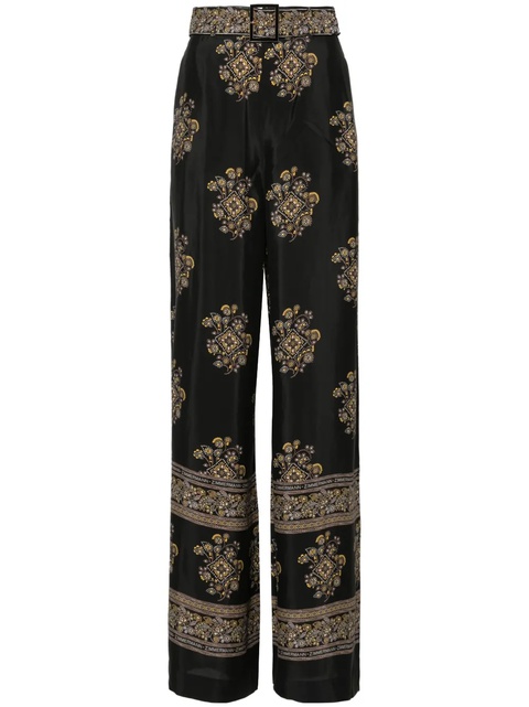 ZIMMERMANN floral-print belted palazzo pants - Black - zdjęcie produktu nr 1