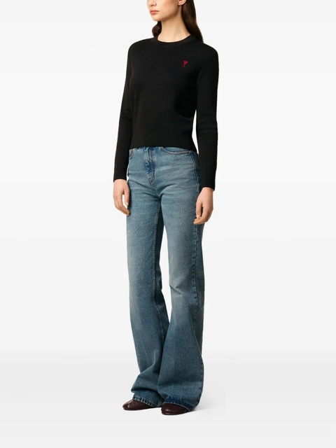 AMI Paris crewneck heart-embroidered wool sweater - Black - zdjęcie produktu nr 2