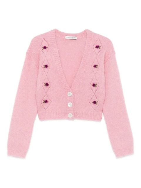 Alessandra Rich rose-embroidered button cardigan - Pink - zdjęcie produktu nr 1