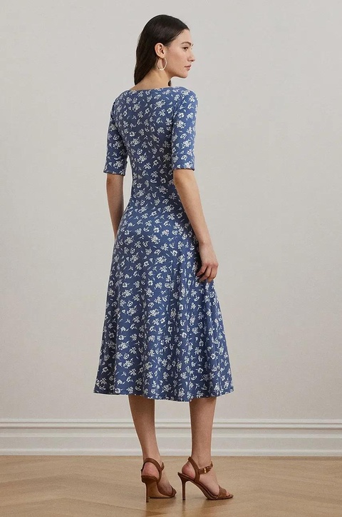 Lauren Ralph Lauren sukienka bawełniana kolor niebieski midi rozkloszowana 200976993 - zdjęcie produktu nr 2