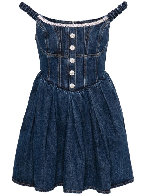 Self-Portrait crystal-embellished denim mini dress - Blue - zdjęcie produktu nr 1