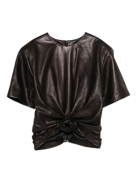 Magda Butrym rose-embellished leather top - Brown - zdjęcie produktu nr 1