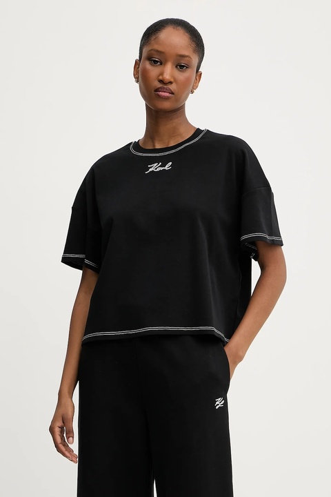 Karl Lagerfeld t-shirt bawełniany damski kolor czarny A3W17019 - zdjęcie produktu nr 1