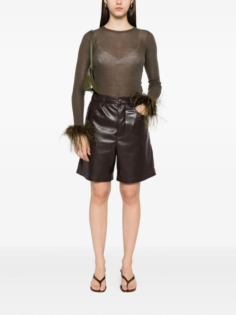 Blumarine feather-trimmed long-sleeved T-shirt - Green - zdjęcie produktu nr 2