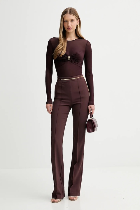 Elisabetta Franchi spodnie damskie kolor bordowy dzwony high waist PA14157E2 - zdjęcie produktu nr 2