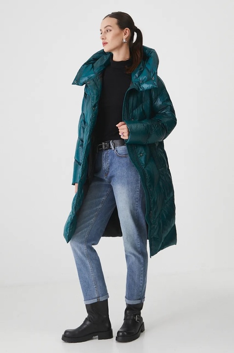 Medicine płaszcz puchowy damski kolor zielony zimowy - zdjęcie produktu nr 2