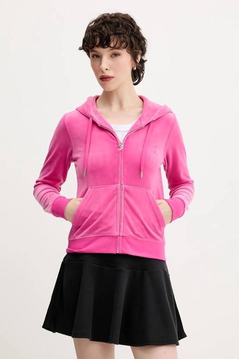 Juicy Couture bluza damska kolor różowy z kapturem gładka JCAP176 - zdjęcie produktu nr 1