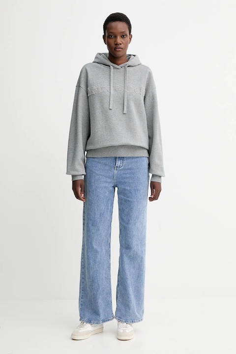 Marc O'Polo bluza bawełniana damska kolor szary z kapturem melanżowa 508403054089 - zdjęcie produktu nr 2
