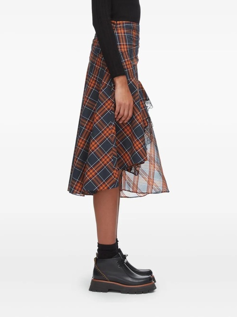 3.1 Phillip Lim lace-trim plaid asymmetrical skirt - Red - zdjęcie produktu nr 2