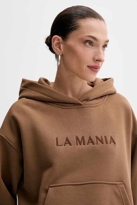 La Mania bluza BROOK damska kolor brązowy z kapturem z aplikacją BROOK - zdjęcie produktu nr 2