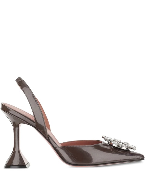 Amina Muaddi 95mm Begum slingback crystal-embellished pumps - Brown - zdjęcie produktu nr 1