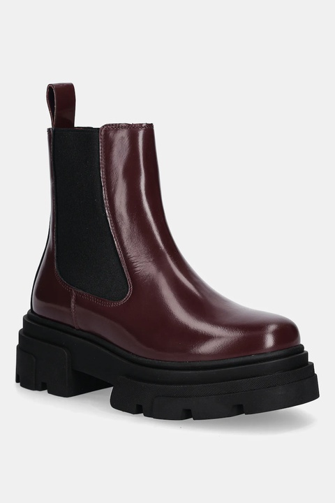 Tommy Hilfiger sztyblety skórzane TH SHINY LEATHER CHELSEA damskie kolor bordowy na platformie lekko ocieplone FW0FW09042 - zdjęcie produktu nr 1
