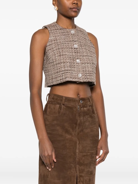 SANDRO tweed button-embellished sleeveless top - Brown - zdjęcie produktu nr 2