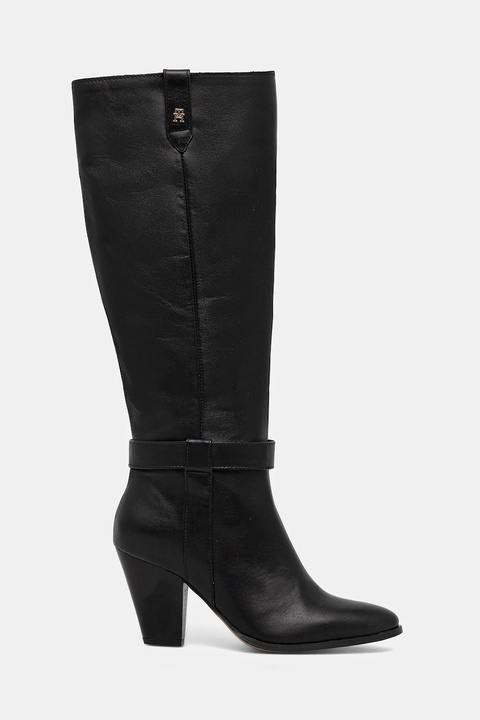 Tommy Hilfiger kozaki skórzane TH T-STRAP LTHR POINTY LONG BOOT damskie kolor czarny na słupku FW0FW08982 - zdjęcie produktu nr 2