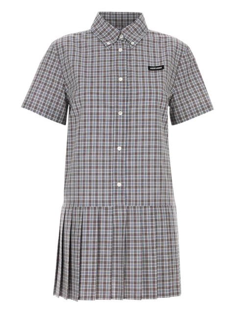 Miu Miu pleated checked shirt mini dress - Red - zdjęcie produktu nr 1