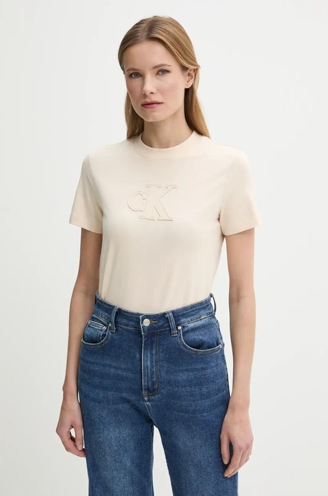 Calvin Klein Jeans t-shirt bawełniany damski kolor beżowy J20J225256 - zdjęcie produktu nr 1