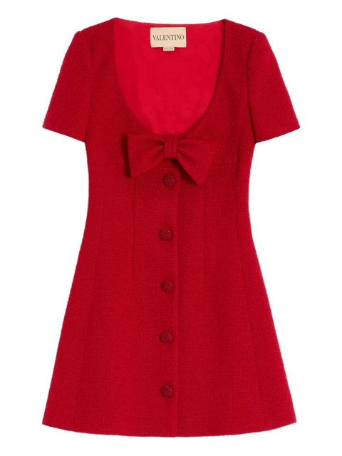Valentino Garavani bow-detail tweed mini dress - Red - zdjęcie produktu nr 1
