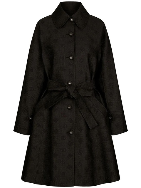 Dolce & Gabbana DG-logo jacquard belted coat - Black - zdjęcie produktu nr 1