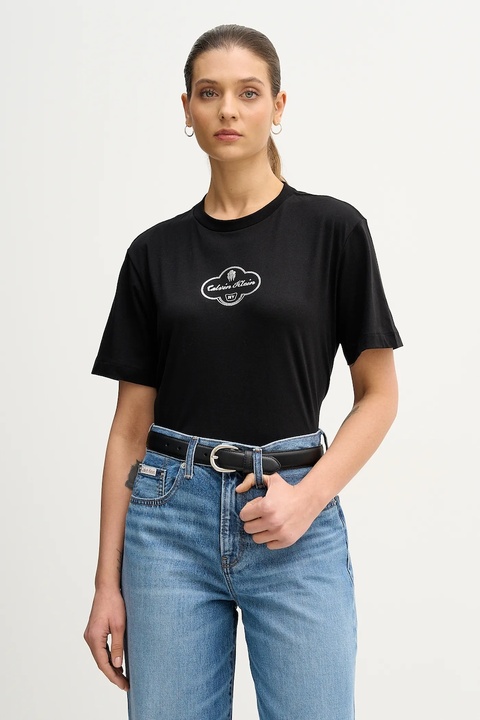 Calvin Klein Jeans t-shirt bawełniany damski kolor czarny LV047E811G - zdjęcie produktu nr 1