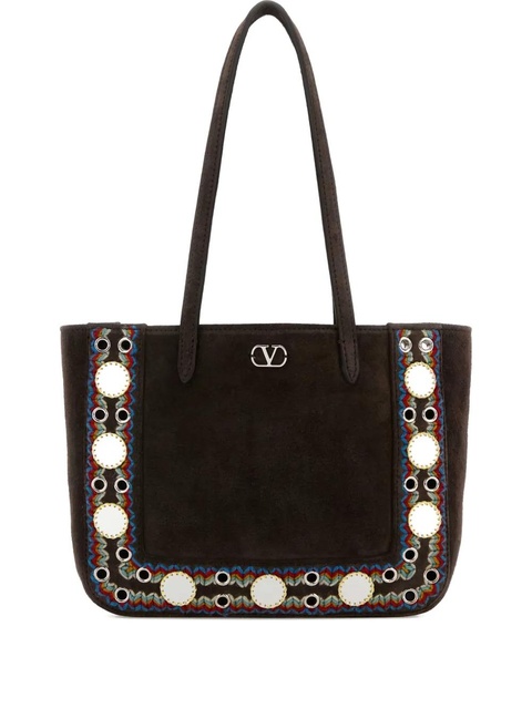 Valentino Garavani Nellcôte suede embellished tote bag - Brown - zdjęcie produktu nr 1