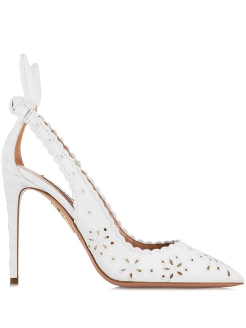 Aquazzura 105mm Broderie bow-embellished pumps - White - zdjęcie produktu nr 2