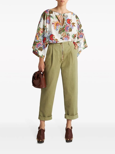 ETRO cropped herringbone-pattern cotton chinos - Green - zdjęcie produktu nr 2