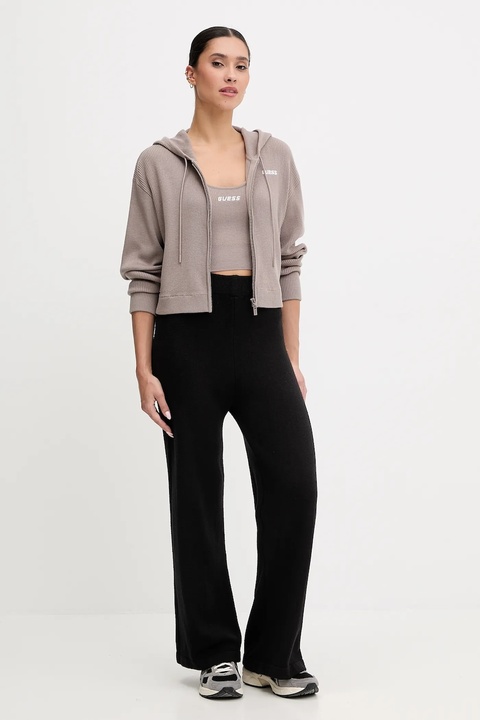 Guess bluza z domieszką wełny FLAMINIA kolor beżowy z kapturem gładka V5BR05 Z3JD2 - zdjęcie produktu nr 2