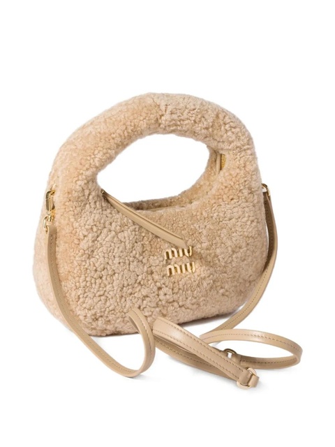 Miu Miu mini Wander shearling tote bag - Neutrals - zdjęcie produktu nr 2