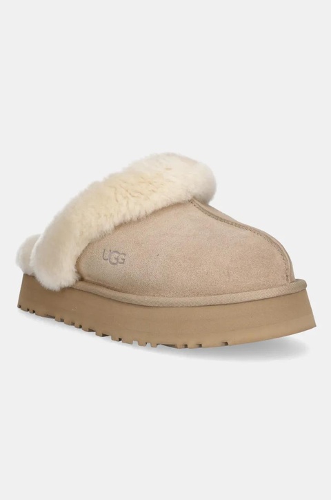 UGG kapcie zamszowe Disquette kolor beżowy 1122550-SAN - zdjęcie produktu nr 1
