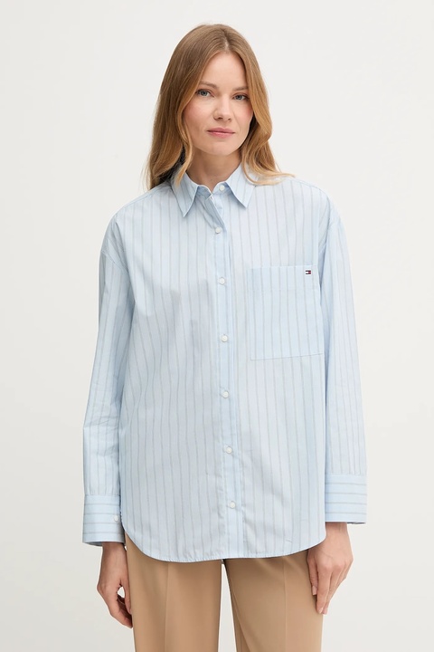 Tommy Hilfiger koszula bawełniana damska kolor niebieski relaxed z kołnierzykiem klasycznym WW0WW45892 - zdjęcie produktu nr 1