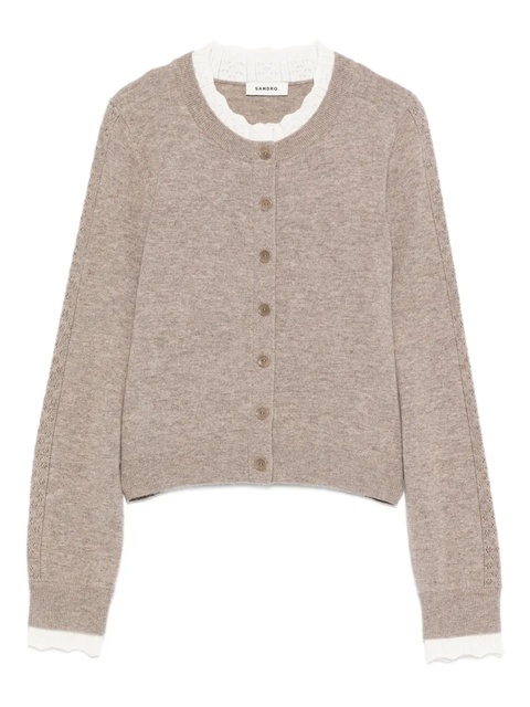 SANDRO button-detailed lace-trimmed cardigan - Neutrals - zdjęcie produktu nr 1