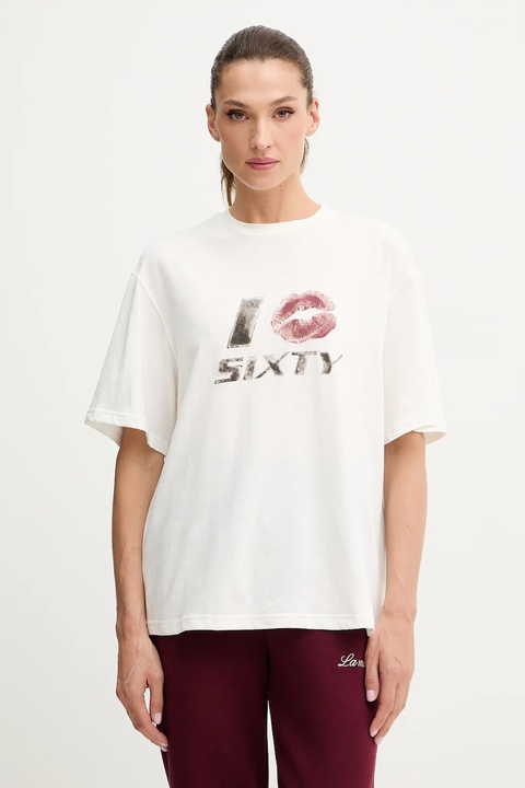 Miss Sixty t-shirt z domieszką lnu damski kolor beżowy 6S3SJ59200 - zdjęcie produktu nr 1