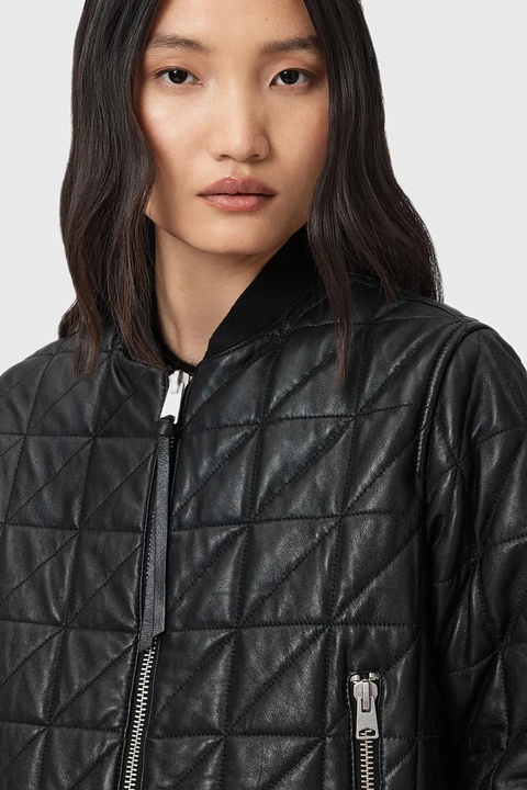 AllSaints kurtka bomber skórzana CARLY kolor czarny przejściowa W013LD - zdjęcie produktu nr 2
